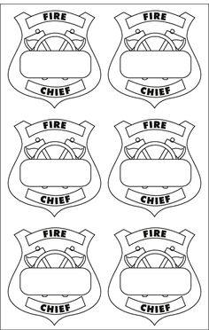 four fire department emblems with the words chief, chief and chief written in black ink