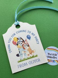 a tag that says, thank you for coming to my party from olliver