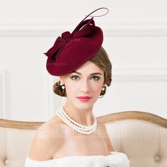 [AU$ 54.00] Ladies' Eye-catching Wool With Feather Fascinators/Tea Party Hats (196109813) Burgundy Hat, Occasion Hats, Derby Fascinator, Flower Fascinator, Tea Party Hats, Feather Headdress, Elegant Hats, Feather Fascinators, Kentucky Derby Hats