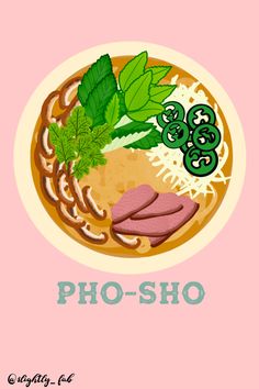 an illustration of pho - sho on a pink background