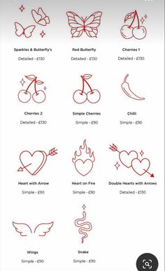 an image of the symbols for different types of tattoos and their meaningss in red ink