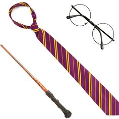 a harry potter tie, glasses and wand