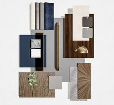 a collage of different materials including wood, tile, and wall coverings on a white background