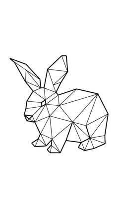 a black and white image of a rabbit made out of geometric lines on a white background