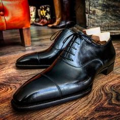 Handmade Classic Black French Calf Oxford Dress Shoes For Men on Storenvy Black Cap Toe Lace-up Shoes For Office, Black Closed Toe Lace-up Shoes For Semi-formal Occasions, Black Closed Toe Lace-up Shoes For Semi-formal, Black Lace-up Shoes For Semi-formal Occasions, Black Lace-up Business Shoes With Closed Toe, Black Closed Toe Lace-up Business Shoes, Black Closed Toe Lace-up Shoes For Business, Fitted Black Leather Shoes For Semi-formal Occasions, Fitted Snip Toe Oxfords For Business Casual