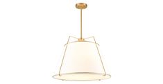 a light fixture with a white shade hanging from it's center point, on a white background