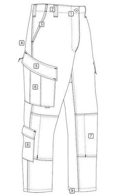 the front and back view of a men's cargo pant with multiple pockets