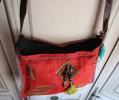 "Vintage Ethnic Shoulder Bag! In Mint condition!! This bag is made by fabric and leather materials. Zipper Working. Lining Black cotton! Measures: 12.6\" x 9.44\" (32 cm x 24 cm) Strap: 44.88\" (114 cm) Thanks for stopping by!!" Traditional Red Shoulder Bag For Everyday Use, Traditional Red Satchel Bag, Traditional Red Rectangular Satchel, Traditional Red Satchel Shoulder Bag, Traditional Red Bags With Leather Handles, Traditional Red Shoulder Bag Satchel, Red Leather Festival Bag, Traditional Red Shoulder Satchel, Traditional Red Crossbody Bag