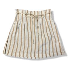 All Orders Ship Same Day Or Next Business Day! Striped American Eagle Paperbag Skirt Conditions: Nwt The Color Is Cream And Tan Size: Xs Waist: 13in Length: 16 In. Measurements Are Approximate! Brand New With Tags Never Worn! Very Comfortable, Lightweight, Flown Skirt. Rope Belt And Elastic Waist Band. Materials: 78% Viscose 22% Linen Smoke Free Home! Please Feel Free To Ask Any Questions Or Make An Offer! Thank You For Looking! Casual Striped Pleated Mini Skirt, Casual Pleated Striped Mini Skirt, Casual Beige Mini Skirt For Day Out, Beige Relaxed Fit Mini Skirt, Beach Beige Cotton Mini Skirt, Beige Relaxed Fit Casual Mini Skirt, Beige Casual Relaxed Fit Mini Skirt, Beige Lined Mini Skirt For Vacation, Beige Mini Skirt For Vacation