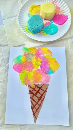 two paper plates with ice cream cones on them, one has been made to look like an ice cream cone