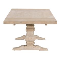 a wooden table with four legs and a square top, on an isolated white background