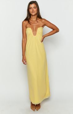 Braelyn Yellow Strapless Maxi Dress – Beginning Boutique US Plain Maxi Dress, Prom Midi Dress, Semi Formal Dresses, Yellow Colour, Strapless Maxi, Plunge Neckline, Strapless Maxi Dress, Strapless Tops, Long Crop Top