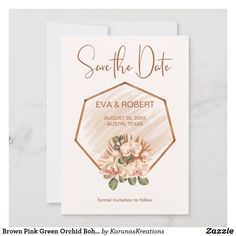 save the date card with flowers on it