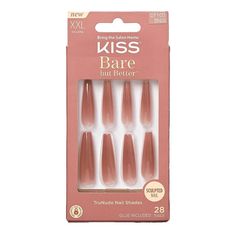 Kiss Bare But Better Trunude Nail Shades Sculpted Nail 28 NailsKISS takes the “no makeup” look a step further: The nude nail trend is here, with new Bare but Better TruNude Nail shades. 4 nude shade choices flatter a range of skin tones. Glue on nails are easy to apply and removal is hassle free Safe on natural nails, Bare but Better stays perfect for up to 7 days The No Makeup Look, No Makeup Look, Nail Shades, Sculpted Nails, Stunning Nail Designs, Nail Trend, Nude Nail, Affordable Makeup, No Makeup