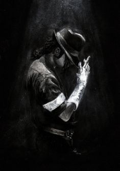 a black and white drawing of a man in a hat holding his hand up to his face