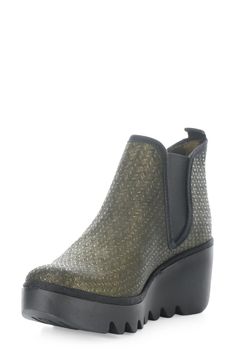 Fly London's signature wedge and a cushioned footbed elevate this this versatile Chelsea boot. 3" heel; 1 1/4" platform 3 1/2" shaft Pull-on style with elastic gore insets Cushioned insole Leather upper/synthetic lining/rubber sole Made in Portugal Women's Shoes Chelsea Boot Women, Fly London, Chelsea Boot, Chelsea Boots, Women's Shoes, Rubber Sole, Chelsea, Ankle Boot, Leather Upper