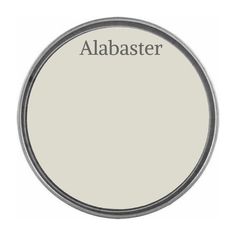 a white paint with the word albaster in grey on it's bottom corner