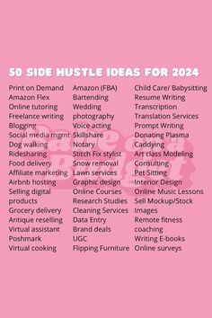 the top 50 side hustle ideas for 2012 on pink background with text overlay