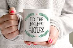 Tis the season to be jolly, Coffee mug, Tea mug, Christmas Mug, Mugs, Ceramic Mug, Gift, Red, Green, Christmas Holly, Holiday, MC13 Boss Coffee, Grandma Mug, Tis The Season To Be Jolly, Mug Cozy, Cute Coffee Mugs