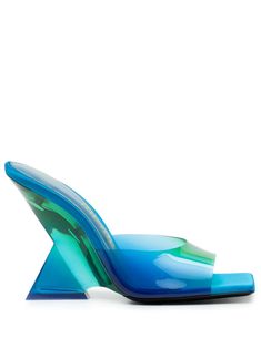 blue leather gradient effect slip-on style transparent strap square toe high sculpted heel Shark High Heels, Farfetch Shoes, Shoes Runway, Summer Slides, The Attico, Chanel 2, Ballet Flat Shoes, Pump Sandals, Ski Wear