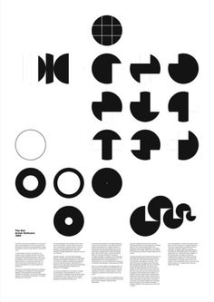 black and white poster with different shapes