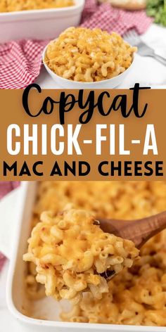 a spoon full of macaroni and cheese with the words copycat chick - fil - a