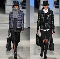 Kenneth Cole Collection 2014-2015 Fall Autumn Winter Womens Runway Looks - New York Fashion Week Catwalk Show - Western Cowgirl Plaid Pinstripe Tapered Gloves Sweater Jumper Button Down Shirt Blouse Clutch Bag Drapery Outerwear Coat Hoodie Dress Layers Tweed Down Puffer Quilted Bomber Jacket Knit Abstract Grunge Print Leather Tote Bag Sheer Chiffon Peek-A-Boo Straps Jogging Sweatpants Drawstring Blazer Multi-Panel Vest Waistcoat Bowtie Funnelneck Boots Dovetail Necklace Pouch Asymmetrical ... Denim Jeans Fashion, Runway Looks