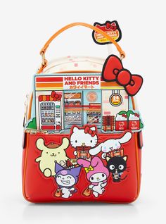 Store your snacks in style with this Sanrio mini backpack! Featuring an applique of Kawaii Mart  the front pocket includes appliques of Hello Kitty and her pals shopping for their favorite snacks. With a Kawaii Mart sign on the back  drink bottle zipper pulls  and debossed details  this backpack is perfect for taking on your next shopping trip or picnic. A BoxLunch Exclusive! Boxlunch Hello Kitty, Care Bears Cousins, Plush Backpack, Drink Bottle, Hello Kitty Items, Snoopy And Woodstock