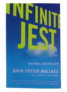 the book cover for the infinite jest by david foster wallace, with an airplane in the sky