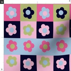 an image of a colorful flower pattern on a pink, blue, and green background