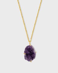 This stunning necklace features a beautiful cluster of amethyst gemstones suspended from a delicate 14k gold chain. Amethysts are known for their vibrant purple hues and are believed to have calming and protective properties. The cluster formation adds a unique and eye-catching element to the piece. This necklace is handcrafted in NYC and is a perfect everyday piece that adds a touch of elegance and natural beauty. Amethyst 14 Karat Gold 18 to 20 inches Handmade in NYC Rainbow Sapphires, Vibrant Purple, Cluster Necklace, Amethyst Cluster, Citrine Crystal, Purple Crystals, Purple Hues, Stunning Necklace, Amethyst Gemstone