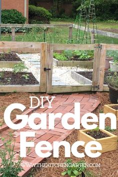 the garden fence is made out of wood and has plants growing in it, with text overlay that reads diy garden fence