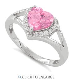 Sterling Silver Heart Shape Pink CZ Ring Sailor Moon Engagement Ring, Rare Engagement Rings, Pink Diamonds, Topaz Necklace, Stone Setting, Cz Ring, Pink Ring, Fantasy Jewelry, Sterling Silver Heart