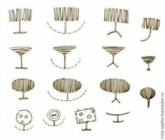 a drawing of different shapes and sizes of trees