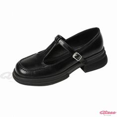 Qteee - Classic Mary Jane Single Shoes with Shallow Mouth, Thick Sole, and Leather Upper - Casual Shoes Casual Black Pointed-toe Mary Janes, Casual Black Pointed Toe Mary Janes, Casual Leather Mary Janes With Platform, Black Synthetic Casual Mary Janes, Casual Mary Janes With Rubber Sole, Black Mary Janes With Metal Pin Buckle, Casual Black Flat Mary Janes, Casual Black Synthetic Mary Janes, Casual Synthetic Flat Mary Janes