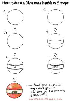 how to draw a christmas bauble in 3 steps with pictures on the bottom