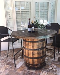 Wine Barrel Bar Table, Rustic Patio Furniture, Rustic Outdoor Furniture, Reclaimed Table, Spool Tables