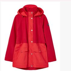 Heavyweight Red Color Block Dewberry Raincoat Featuring Handy Pockets And An Adjustable Drawcord Waist. 100% Recycled Polyamide Red Raincoat Aesthetic, Red Raincoat, Red Puffer Vest, Rain Jacket Women, Down Puffer Coat, Packable Jacket, Safari Jacket, Hooded Raincoat, Raincoats For Women