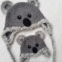 two crocheted hats with bears on them