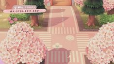 an animal crossing the street with trees and flowers