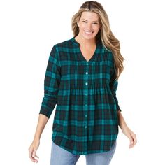 This super soft flannel has pretty pintucking along the front, making it more modern and feminine than your average plaid shirt. A Y-neckline and button front provide the option to wear it open as an over shirt, or closed as a blouse. Cozy up in pure cotton that feels amazing. Seersucker Shirt, Target Clothes, Plaid Tunic, Woman Within, Red And Black Plaid, Tunic Shirt, Plus Size Blouses, Soft Flannel, Shop Blouses