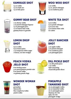 the different types of cocktails are shown in this poster, which includes names and pictures