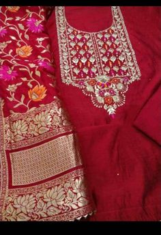 Item Overview ATHARVA Hand Embroidered Salwar Kameez Reds/Embroidered Chanderi Shirt/Exclusive Banarasi silk Dupatta/Custom Stitch Unstitch/Gift/Customised Anarkali Dno. CH1669 Fabric: * Shirt: Chander Silk - Embroidered Neck/ 2.5 Mts Beautiful Hand Embroidery * Dupatta: Banarasi silk Dupatta 2.5Mts/ Latkans Tassels (Motifs may wary)/Exclusive . * Bottom Santoon Taffeta Silk 2.5 Mts. Excusive Hand Embroidered Party Wear Punjabi Suit. Customization: * Fabrics Customization: Designs Can be made in Semi-stitched Chandbali Salwar Kameez For Traditional Ceremonies, Traditional Slub Silk Wear With Dabka Work For Festivals, Festival Traditional Wear With Dabka Work In Slub Silk, Bollywood Style Jamawar Kurta With Gota Work, Red Resham Embroidered Anarkali Set In Jamawar, Red Jamawar Anarkali Set With Resham Embroidery, Embroidered Dola Silk Salwar Kameez In Chandbali Style, Embroidered Slub Silk Salwar Kameez For Festive Occasions, Festive Embroidered Slub Silk Salwar Kameez