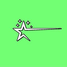 a black and white line drawing of a shooting star on a green background with stars