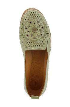 Tiny cutouts and stitched details decorate a versatile flat with a loafer-inspired topline. Cushioned footbed Leather upper and lining/rubber sole Imported Women's Shoes Spring Slip-ons With Stitched Sole And Almond Toe, Slip-on Flats With Stitched Sole, Slip-on Flats With Perforated Toe Box, Leather Slip-ons With Perforated Toe Box, Spring Moccasins With Stitched Sole And Almond Toe, Spring Almond Toe Moccasins With Stitched Sole, Spring Slip-on Flats With Stitched Sole, Spring Slip-on Moccasins With Perforated Toe Box, Spring Slip-on Leather Shoes With Perforated Toe Box