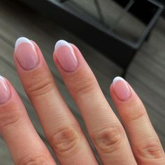 Round White Tip Nails, Short White Tips, Square Round French Tip Nails, French Manicure Round Nails, Baby French Nails, French Tip Round Nails, Short Round French Tip Nails, Short Pink Nails