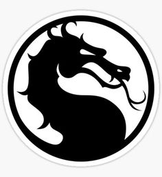 a black and white dragon sticker in a circle