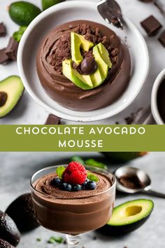 chocolate avocado mousse with fresh fruit and chocolate