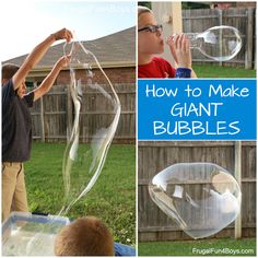 how to make giant bubble bubbles for kids with pictures and text that says, how to make giant transparent bubble bubbles