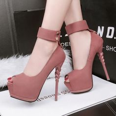 Ankle Band Wrap Peep Toe Platform Stiletto High Heels Pink Peep, High Heels Boots, Pink Wine, Platform Stilettos, Platform High Heels